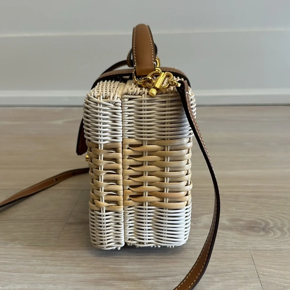 Mark Cross Rattan Wicker and Leather Box Bag - Picture 4 of 7